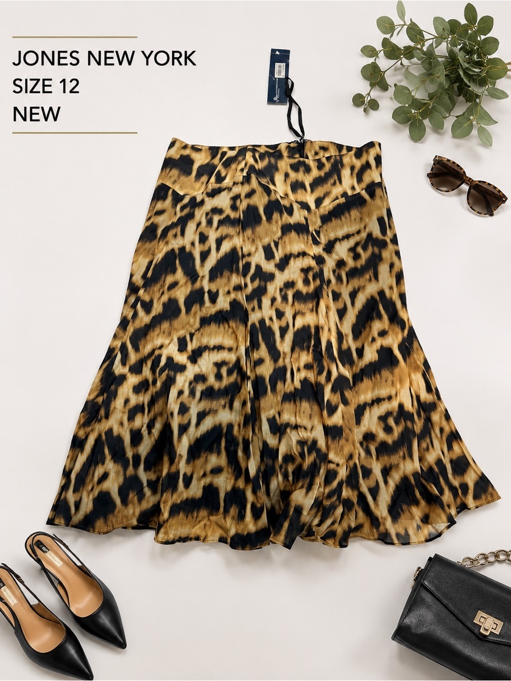 Jones New York Leopard-Print A-Line Skirt in Gold and Black